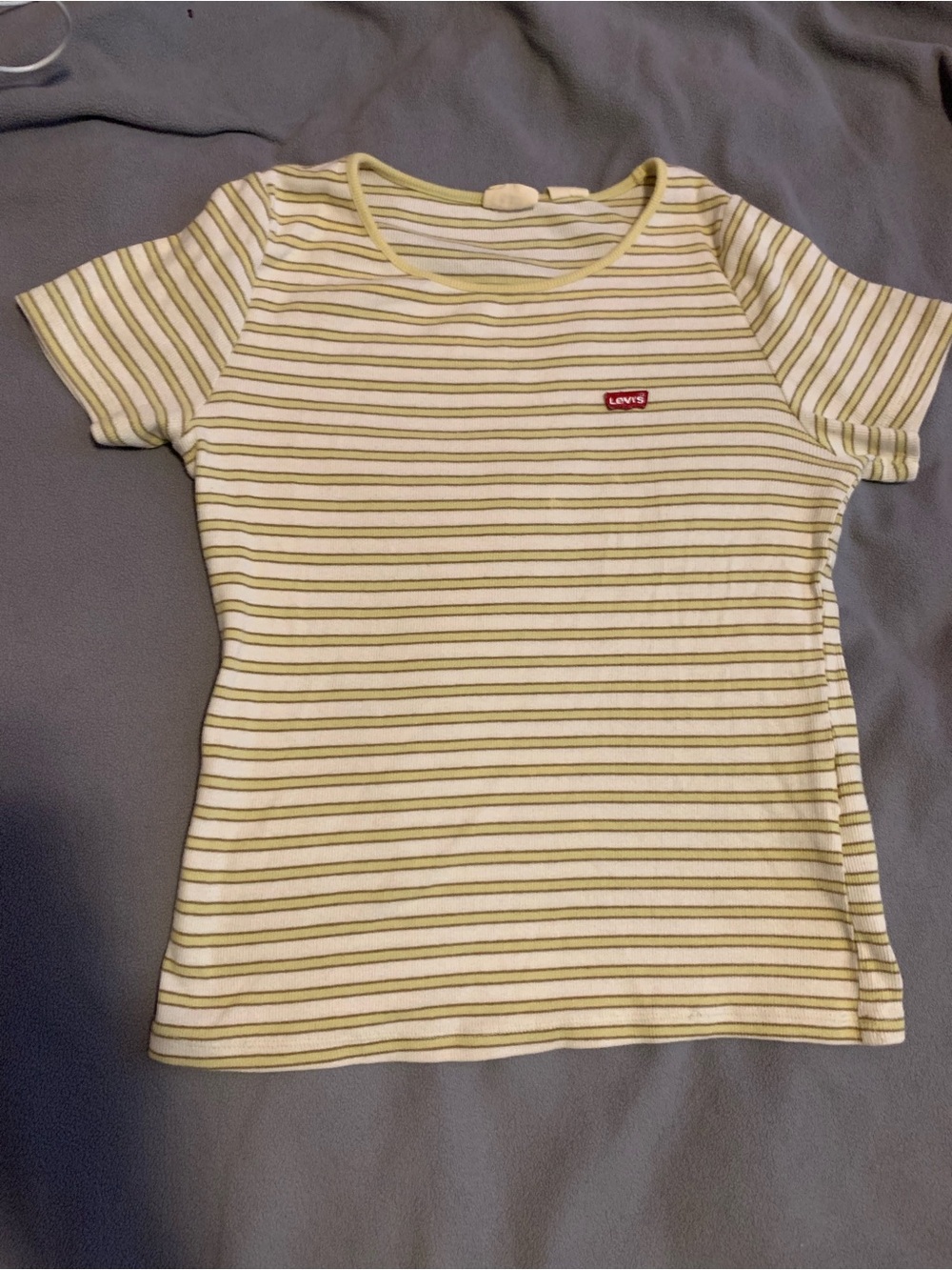 Levi's White and Yellow Striped Short Sleeve Tee